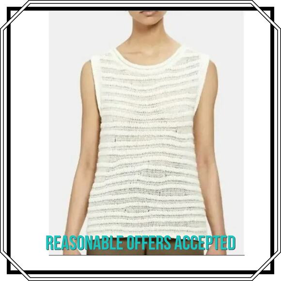 Theory Sheer Sleeveless Top White Alpaca Wool Blend Boat Neck Striped Size Small - Picture 1 of 9